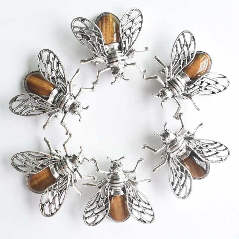 Natural Tiger Eye Stone Bee Necklace Pendant for Jewelry Making