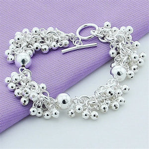 925 Silver Grapes Beads Bracelet Charm Bracelets For Women Girls Gift