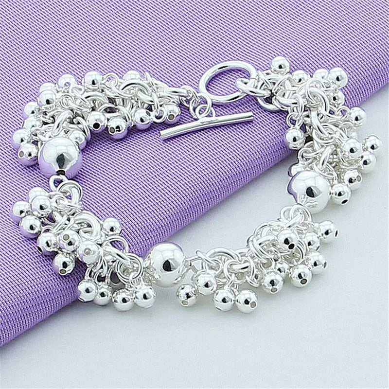 925 Silver Grapes Beads Bracelet Charm Bracelets For Women Girls Gift