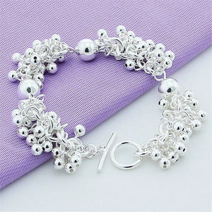 925 Silver Grapes Beads Bracelet Charm Bracelets For Women Girls Gift