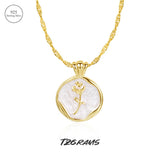 925 Silver Necklace Natural Pearl Shell Rose Pendant Plated Fine Jewelry