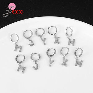 925 Silver CZ Paved 26 Letter Earrings Necklace Set