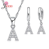 925 Silver CZ Paved 26 Letter Earrings Necklace Set