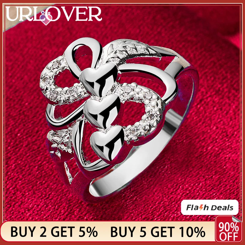 925 Silver Geometric Heart Ring For Women Jewelry Party Birthday Wedding