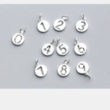 925 Sterling Silver Hollow Coin 1-9 Numbers Charms DIY Jewelry Findings