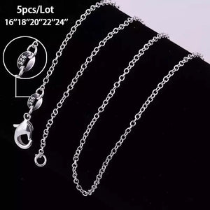 925 Sterling Silver 5pcs Lot 16-24 Inch O-Chain Necklaces Women Jewelry