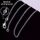 925 Sterling Silver 5pcs Lot 16-24 Inch O-Chain Necklaces Women Jewelry