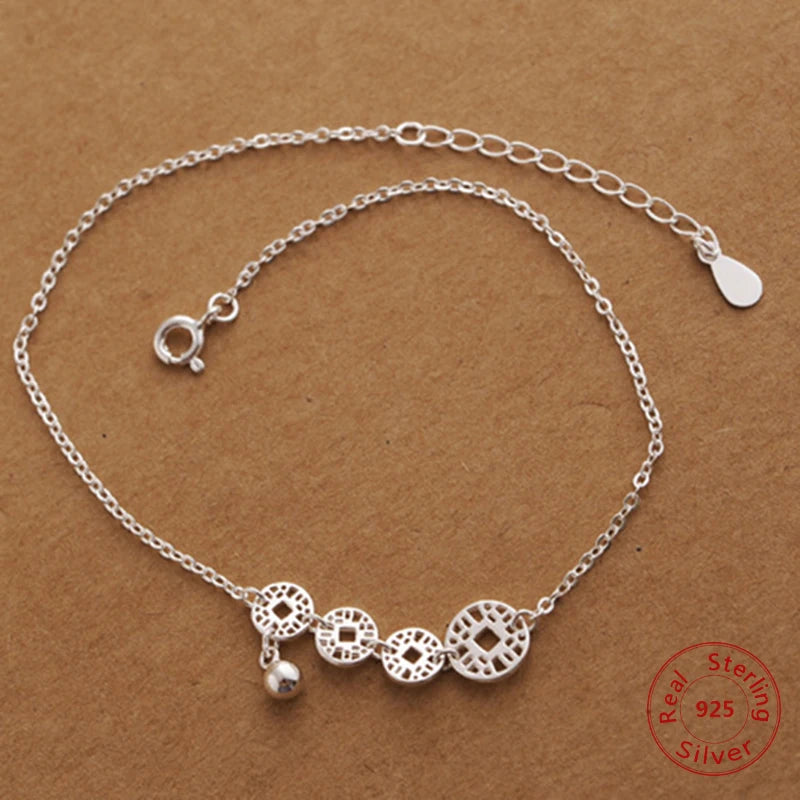 925 Silver Bohemian Coin Anklet Bracelet for Women