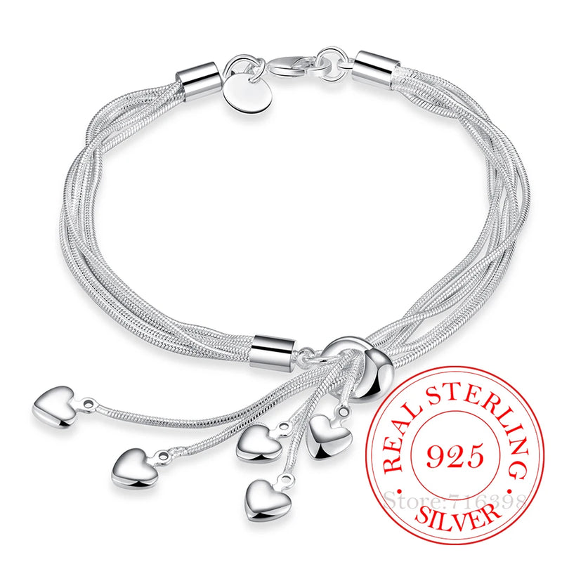 925 Silver Bracelet Hook Five Heart Fine Jewelry