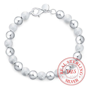 925 Silver Bracelet, Wedding Jewelry, 8MM Sand Beads Bangle