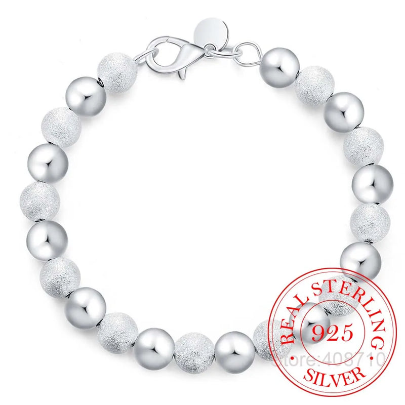 925 Silver Bracelet, Wedding Jewelry, 8MM Sand Beads Bangle