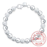 925 Silver Bracelet, Wedding Jewelry, 8MM Sand Beads Bangle