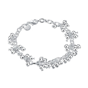 925 Silver Bracelet, Grape Beads Bangle for Women