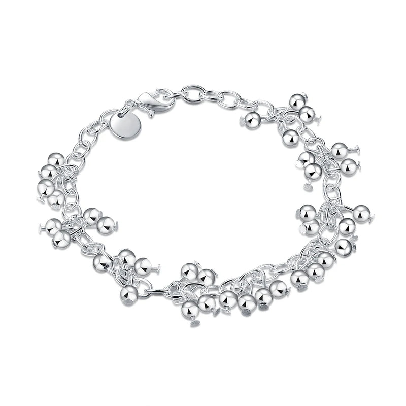 925 Silver Bracelet, Grape Beads Bangle for Women