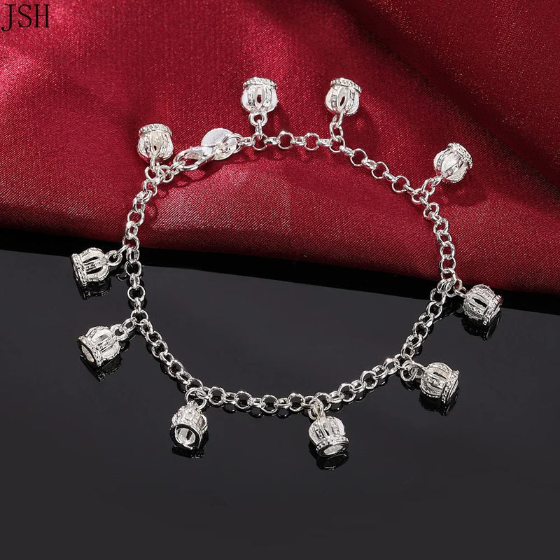 925 Silver Crown Charm Bracelet for Women Wedding
