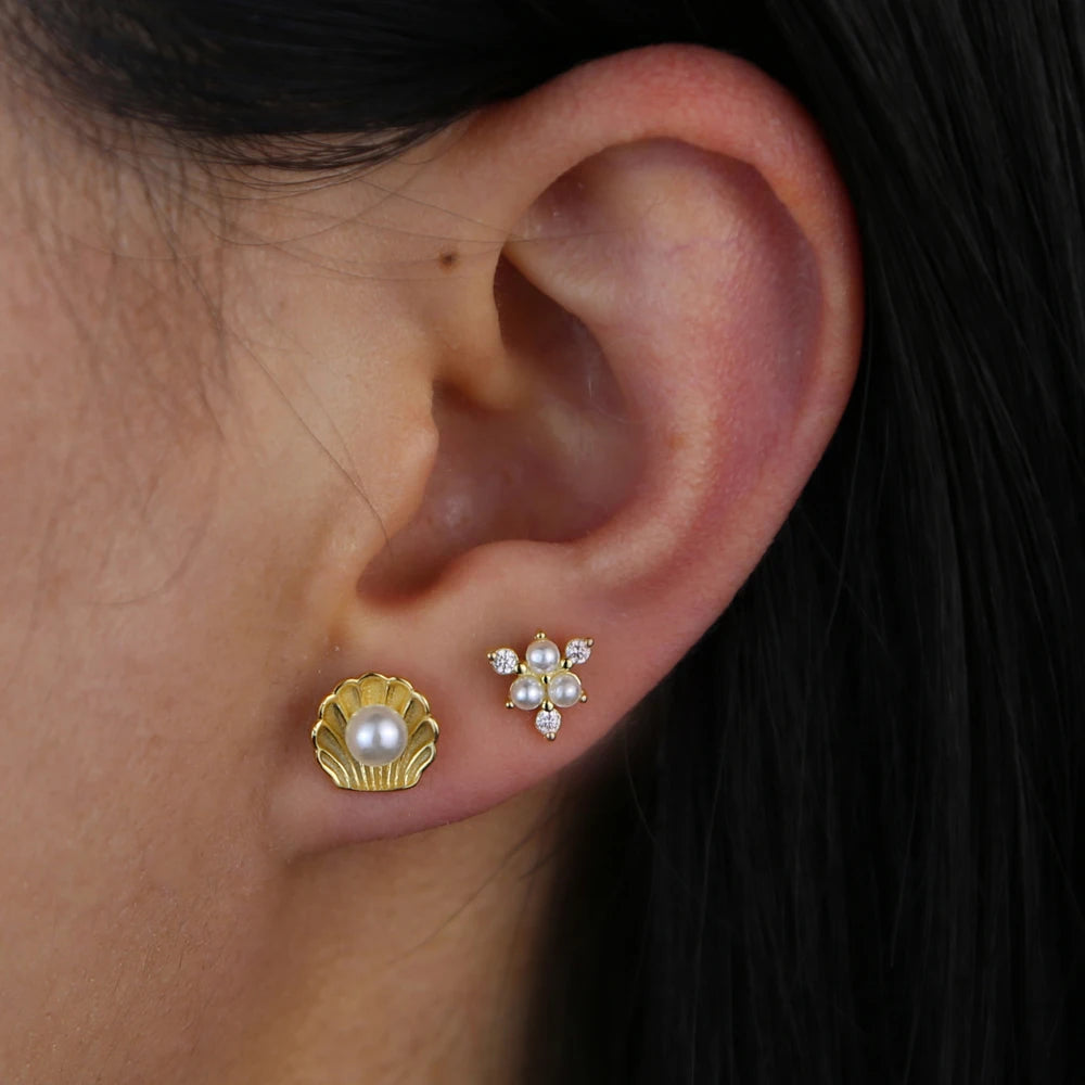 925 Silver Animal Pearl CZ Piercing Earrings