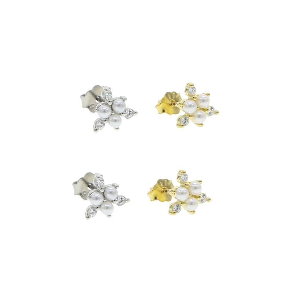 925 Silver Animal Pearl CZ Piercing Earrings