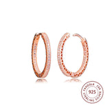 925 Silver Rose Sparkling Hearts Hoop Earrings Women Wedding Jewelry