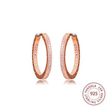 925 Silver Rose Sparkling Hearts Hoop Earrings Women Wedding Jewelry