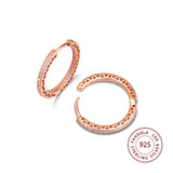925 Silver Rose Sparkling Hearts Hoop Earrings Women Wedding Jewelry