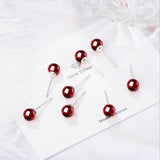 925 Silver Red Garnet Stud Earrings 6mm Ball Bead Brinco Gift