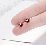 925 Silver Red Garnet Stud Earrings 6mm Ball Bead Brinco Gift