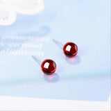 925 Silver Red Garnet Stud Earrings 6mm Ball Bead Brinco Gift