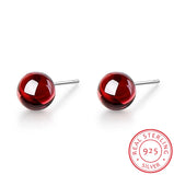 925 Silver Red Garnet Stud Earrings 6mm Ball Bead Brinco Gift