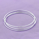 925 Silver Three-Circles Round Bangles Bracelets For Women Girl