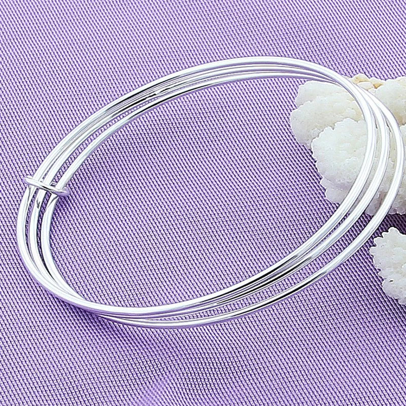 925 Silver Circle Bangles Bracelets Women Girl Jewelry Gift