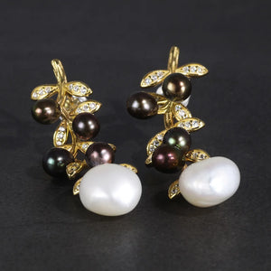 Sterling Silver Flower Dangle Earrings with Baroque Pearl