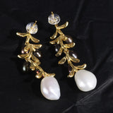 Sterling Silver Flower Dangle Earrings with Baroque Pearl