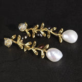 Sterling Silver Flower Dangle Earrings with Baroque Pearl