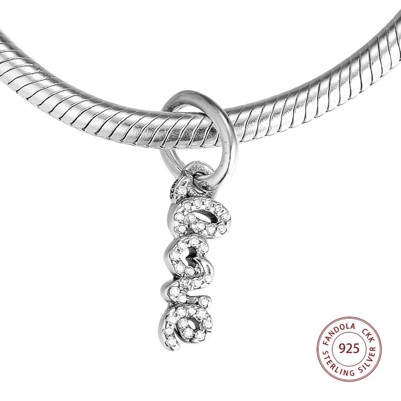 925 Silver Love Charms CZ Beads for Bracelet DIY