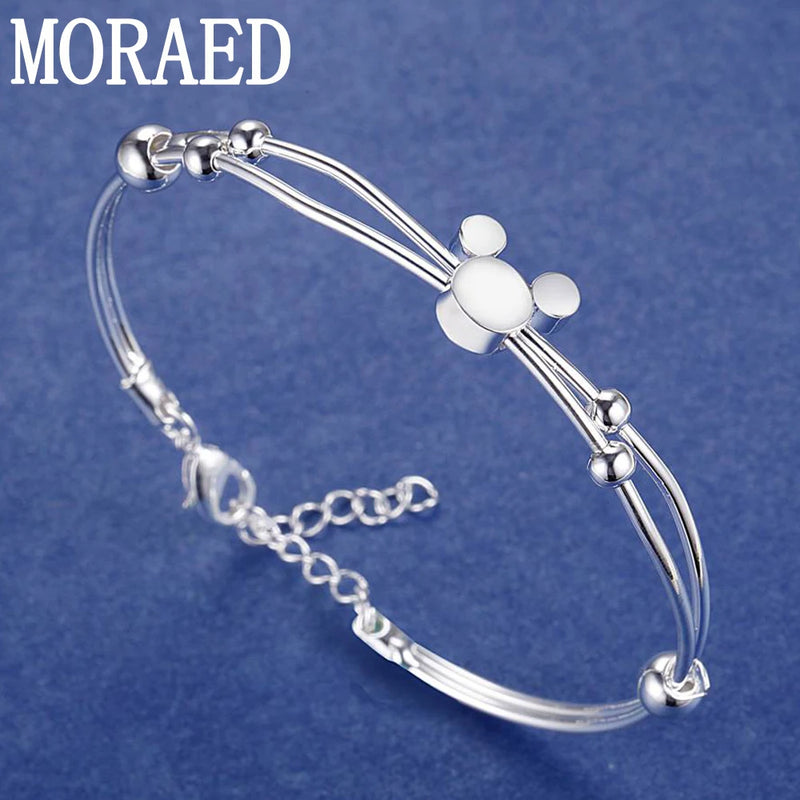 925 Sterling Silver Mickey Open Bangle Women Nice Bracelets Bangle Charm Jewelry