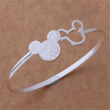 925 Sterling Silver Mickey Open Bangle Women Nice Bracelet Charm Jewelry