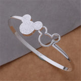 925 Sterling Silver Mickey Open Bangle Women Nice Bracelet Charm Jewelry