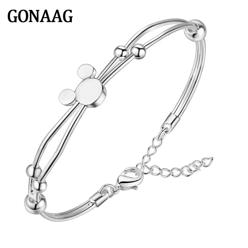 925 Silver Mickey Open Bangle Women Nice Bracelet Charm Wedding Gift