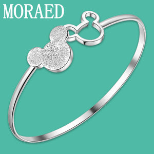 925 Silver Mickey Open Bangle Women Charm Jewelry Gift