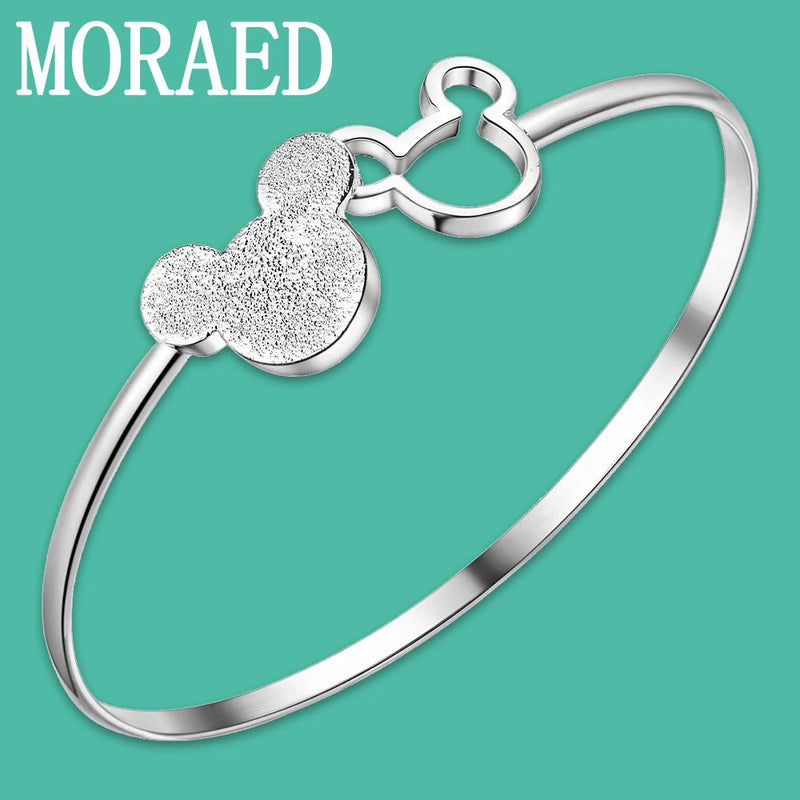 925 Silver Mickey Open Bangle Women Charm Jewelry Gift