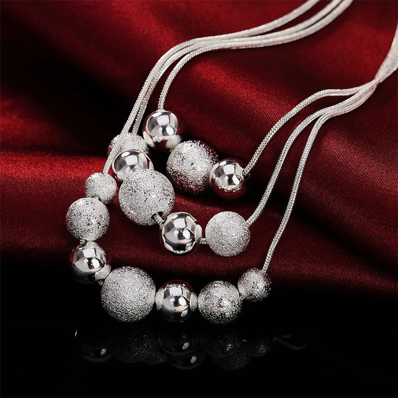 925 Silver Smooth Matte Bead Snake Chain Necklace