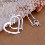 925 Silver Pendant with Double Crystal Heart Chain