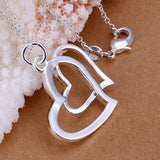 925 Silver Pendant with Double Crystal Heart Chain