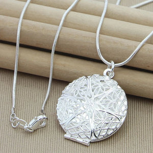 925 Silver Pendant Round Photo Frame Necklace Female Charm Classic