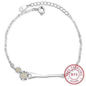925 Silver Plum Blossom Bracelet Flower Charm for Women