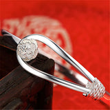 925 Silver Rose Flower Bangle Bracelet Women Wedding Engagement