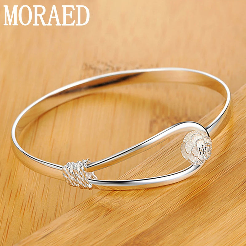 925 Silver Rose Flower Bangle Bracelet Women Wedding Engagement