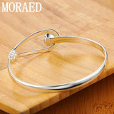 925 Silver Rose Flower Bangle Bracelet Women Wedding Engagement