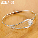 925 Silver Rose Flower Bangle Bracelet Women Wedding Engagement