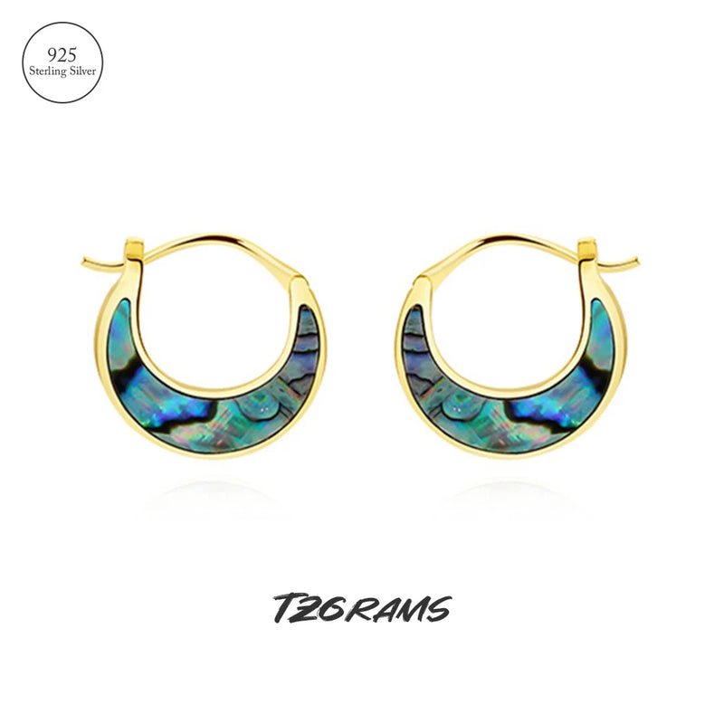 925 Silver Abalone Shell Crescent Moon Earrings Plated, Birthday Gift